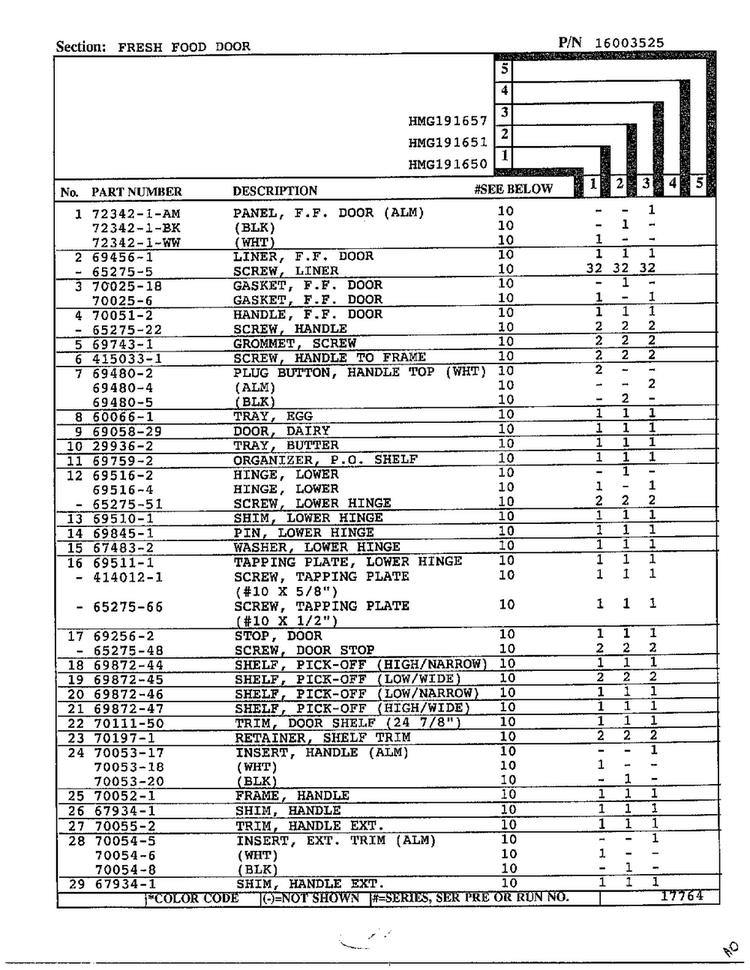 Fresh Food Door Page 2 Diagram and Parts List for 191650  Admiral Refrigerator