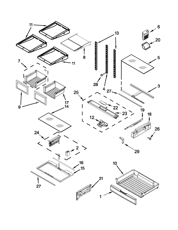 Shelf Parts Diagram and Parts List for MFT2672AEW12  Maytag Refrigerator
