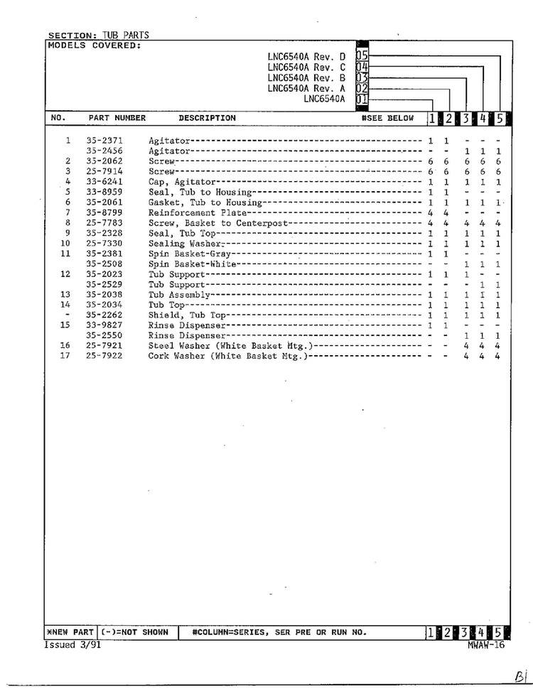 Tub Parts Page 2 Diagram and Parts List for 6540A REV D Norge Washer