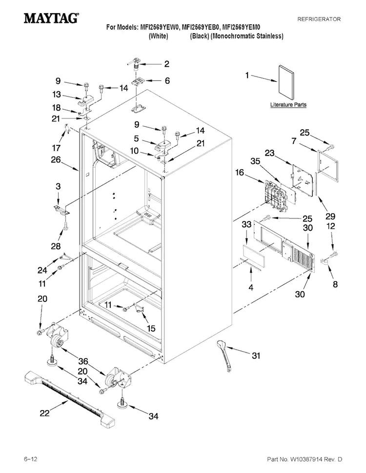 Cabinet Parts Diagram and Parts List for MFI2569YEM0  Maytag Refrigerator