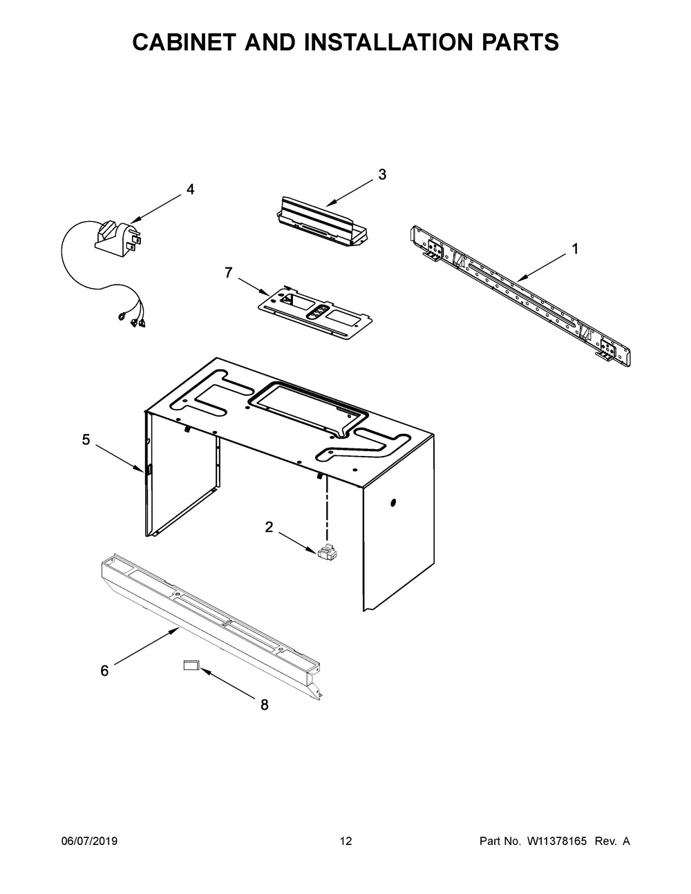 Cabinet And Installation Parts Diagram and Parts List for MMV1174FK1  Maytag Microwave