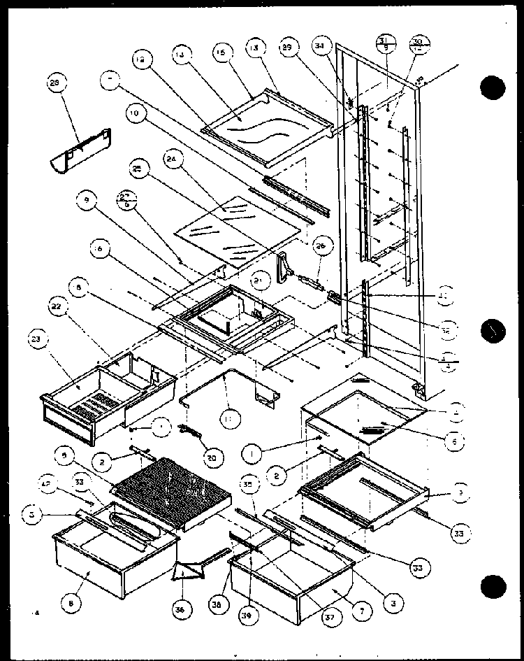 Refrigerator Shelving And Drawers Diagram and Parts List for SZDE20KB-P1117602W  Amana Refrigerator