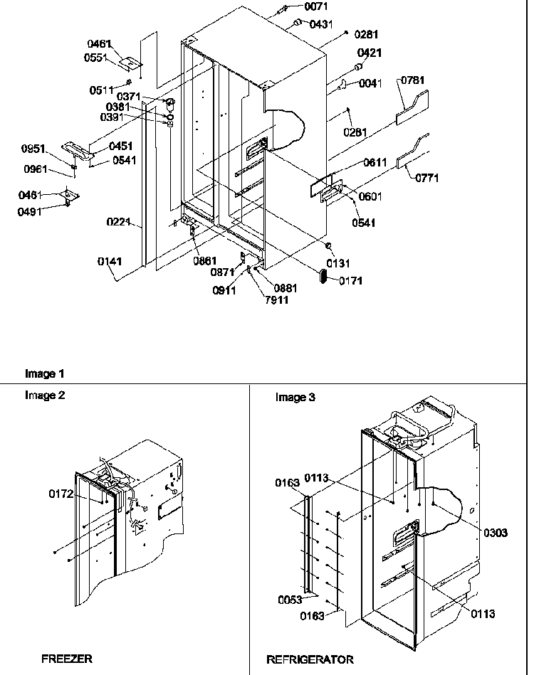 Cabinet Parts Diagram and Parts List for SRDE528VW-P1320403WW  Amana Refrigerator