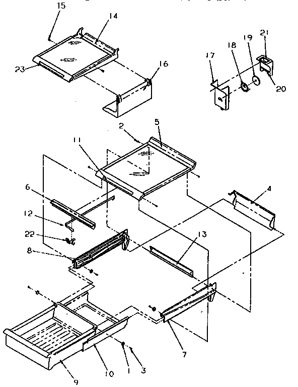 Cabinet Shelving Diagram and Parts List for TR21S4W-P1196102WW  Amana Refrigerator