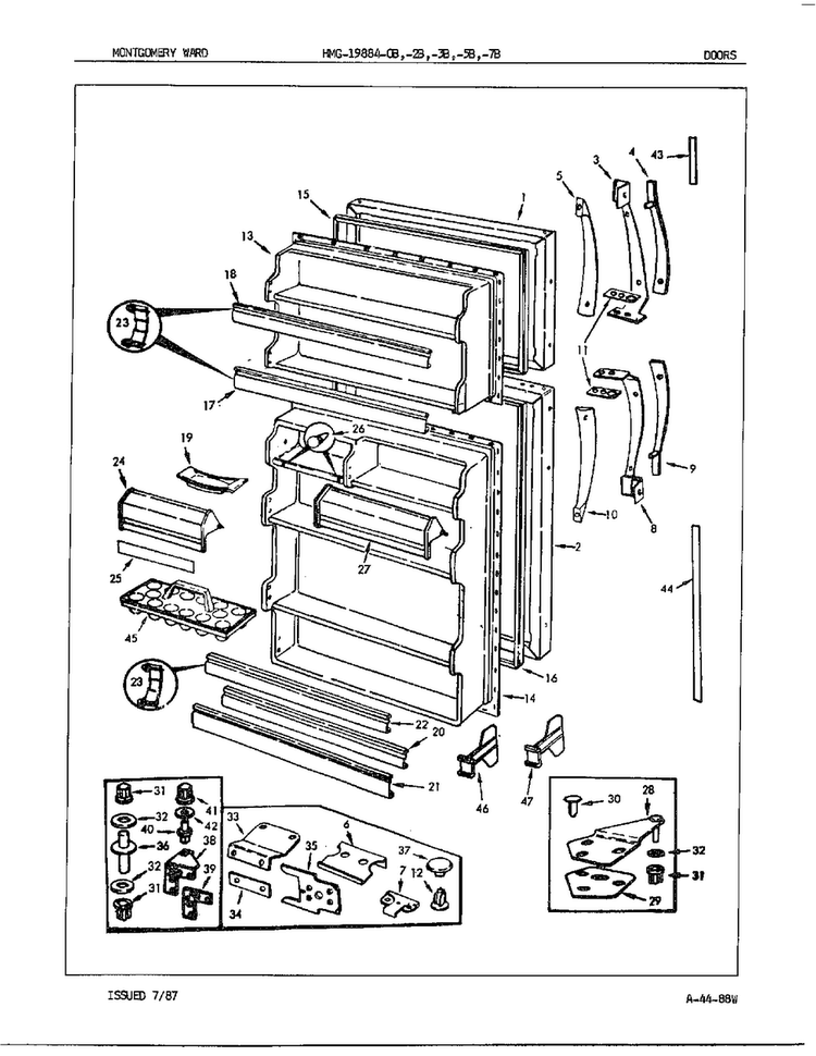 Doors Assembly Diagram and Parts List for 19884B  Admiral Refrigerator