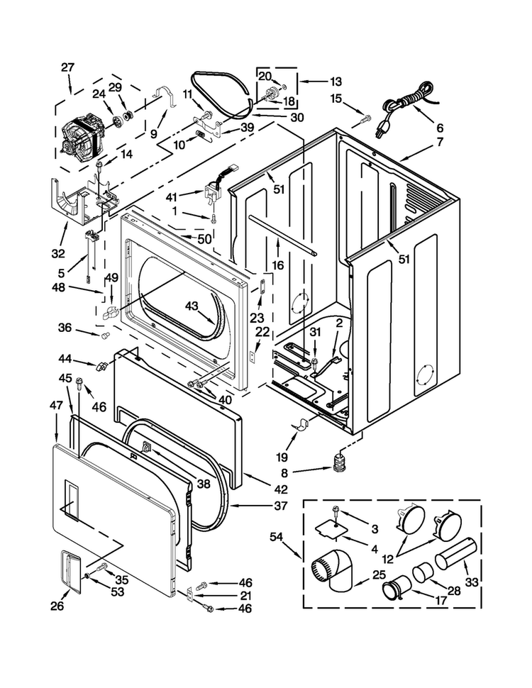 Cabinet Parts Diagram and Parts List for MGDX500XW2  Maytag Dryer