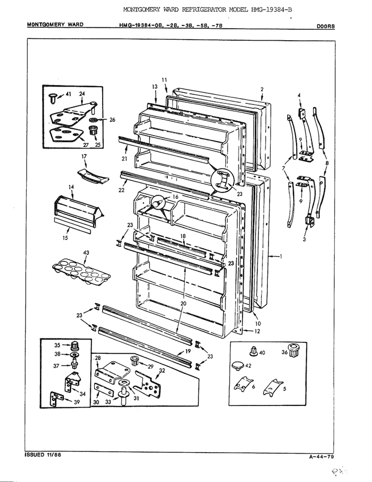 Doors Diagram and Parts List for 19384B  Admiral Refrigerator