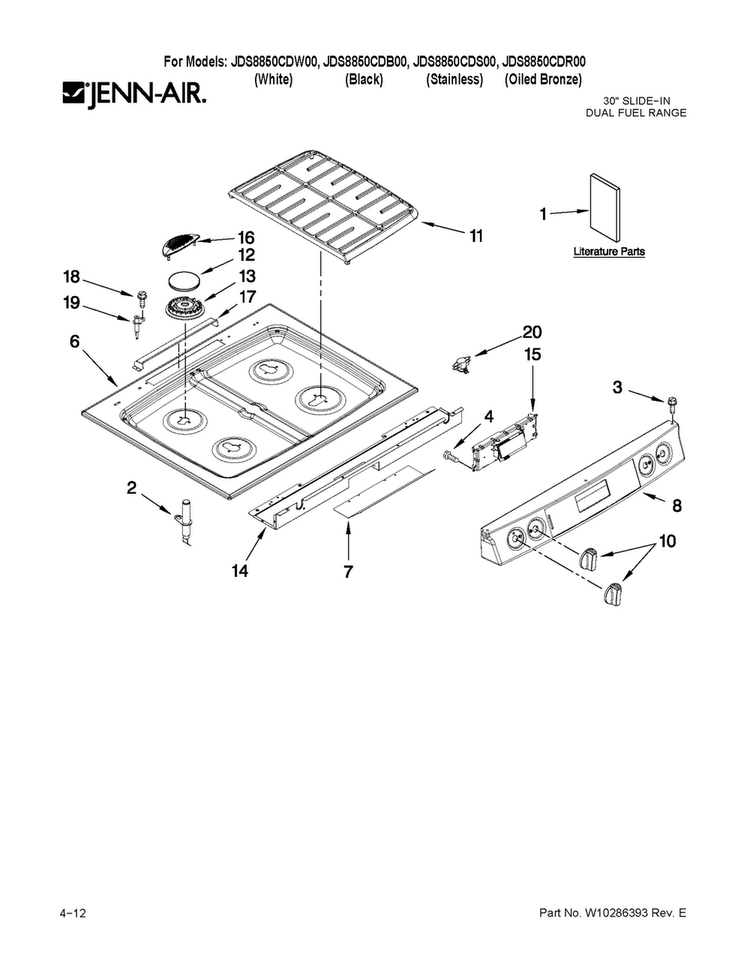 Cooktop Parts Diagram and Parts List for JDS8850CDS00  Jenn-Air Range