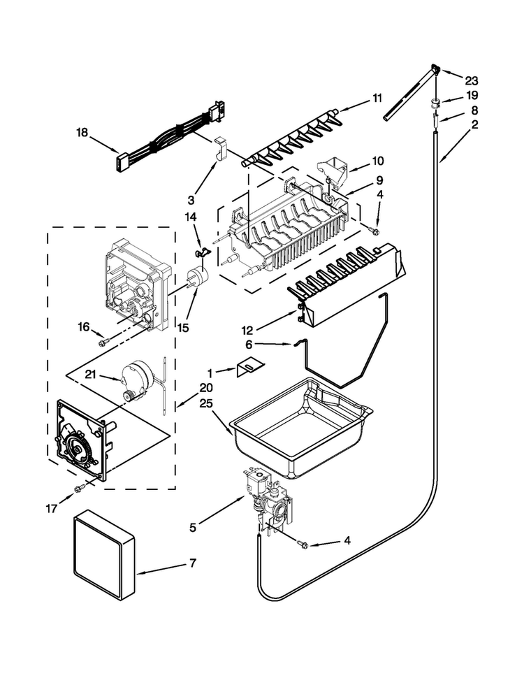 Icemaker Parts Diagram and Parts List for MFF2258VEB8  Maytag Refrigerator