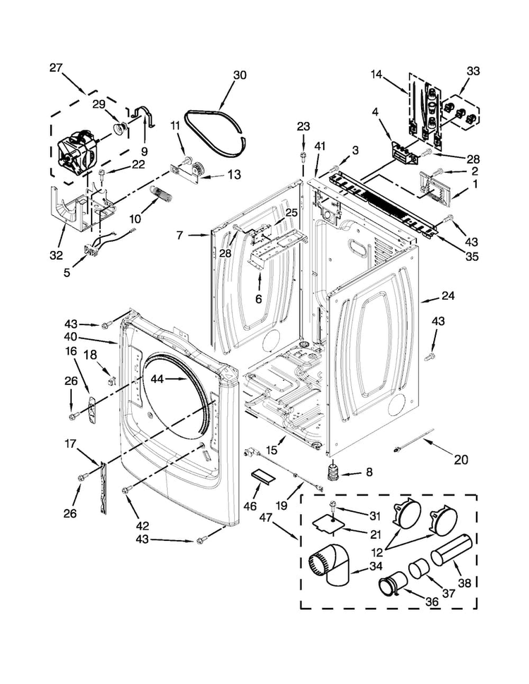 Cabinet Parts Diagram and Parts List for MED9000YG0  Maytag Dryer