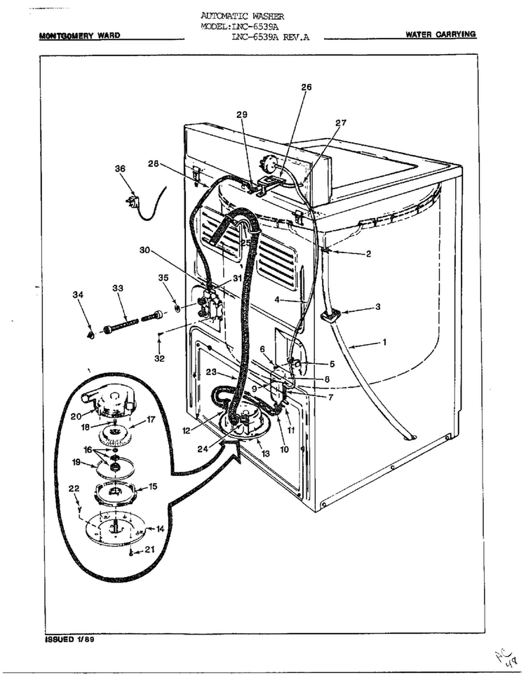 Automatic Washer-water Carrying Diagram and Parts List for 6539A REV A Norge Washer