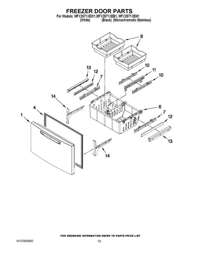 10 - Freezer Door Parts Diagram and Parts List for MFX2571XEB1Q  Maytag Refrigerator