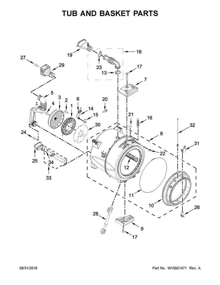 Tub And Basket Parts Diagram and Parts List for MHW8150EC0  Maytag Washer