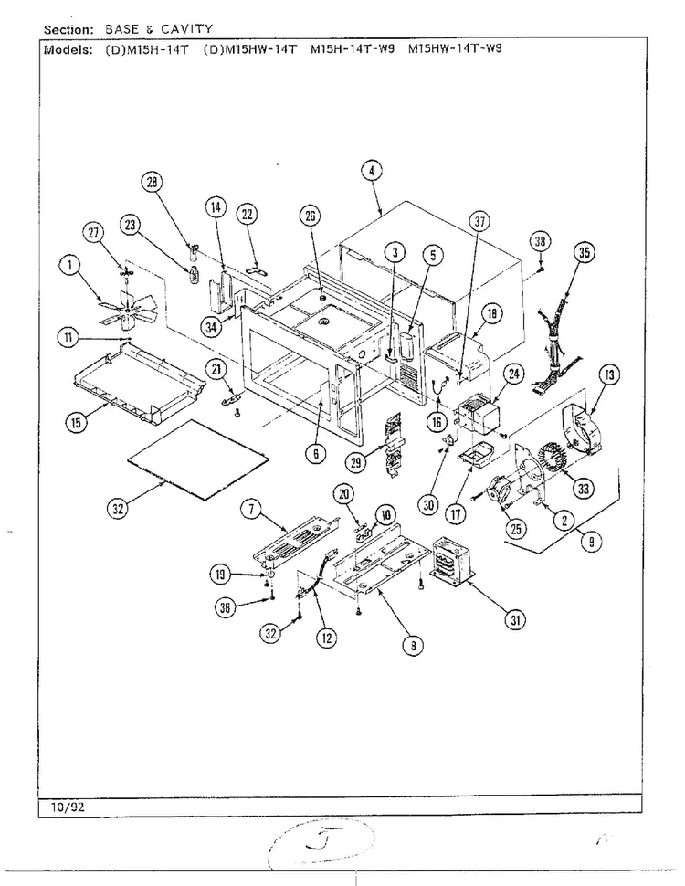 Base & Cavity Diagram and Parts List for 9850  Magic Chef Microwave
