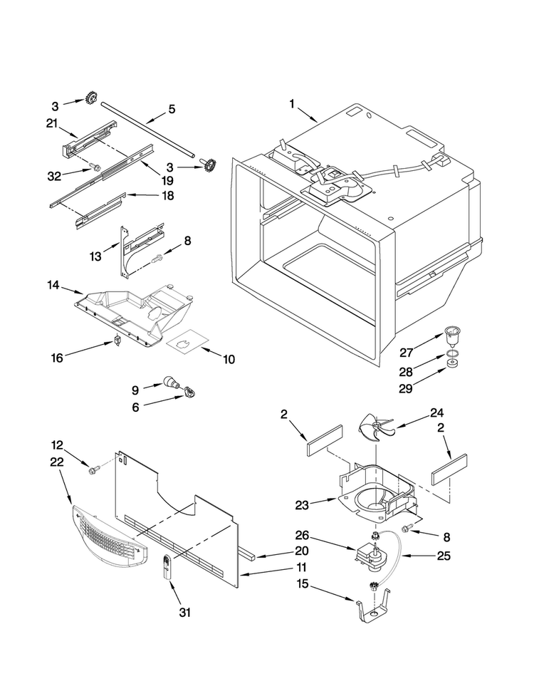 Freezer Liner Parts Diagram and Parts List for ABL1927VES3  Amana Refrigerator