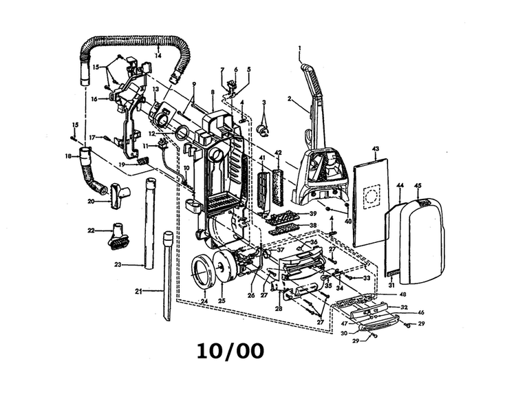 Main Body Assembly Diagram and Parts List for U5420-900  Hoover Upright Vacuum