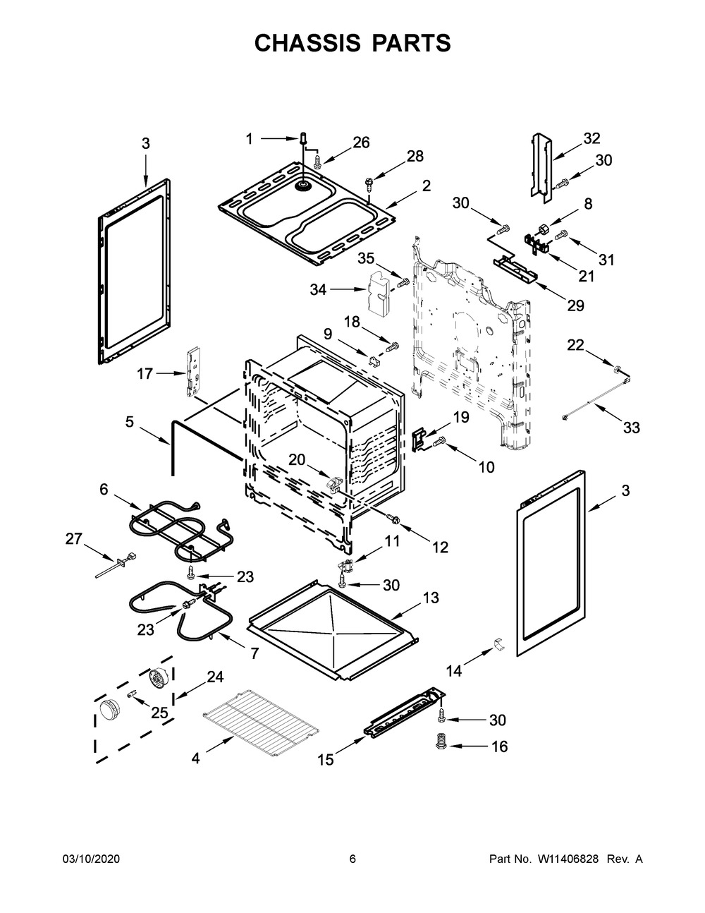Chassis Parts Diagram and Parts List for YACR4303MFW5  Maytag Range