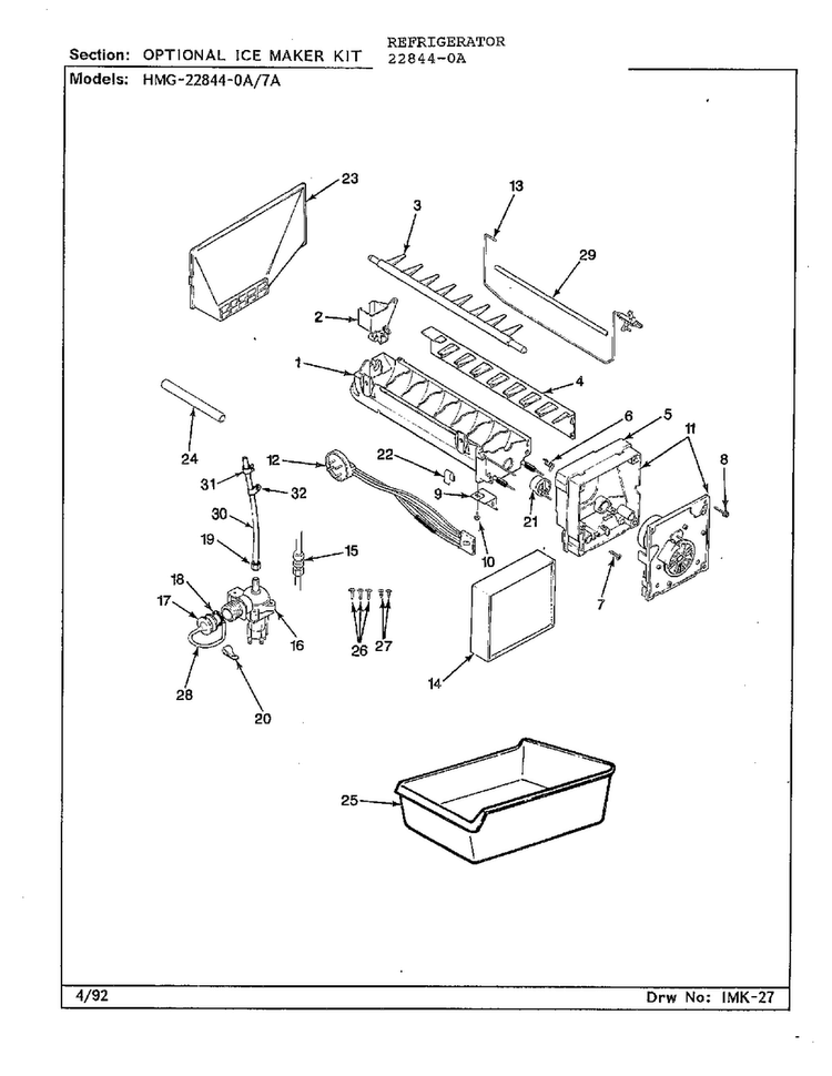 Optional Ice Maker Kit Diagram and Parts List for 22844-0A  Admiral Refrigerator