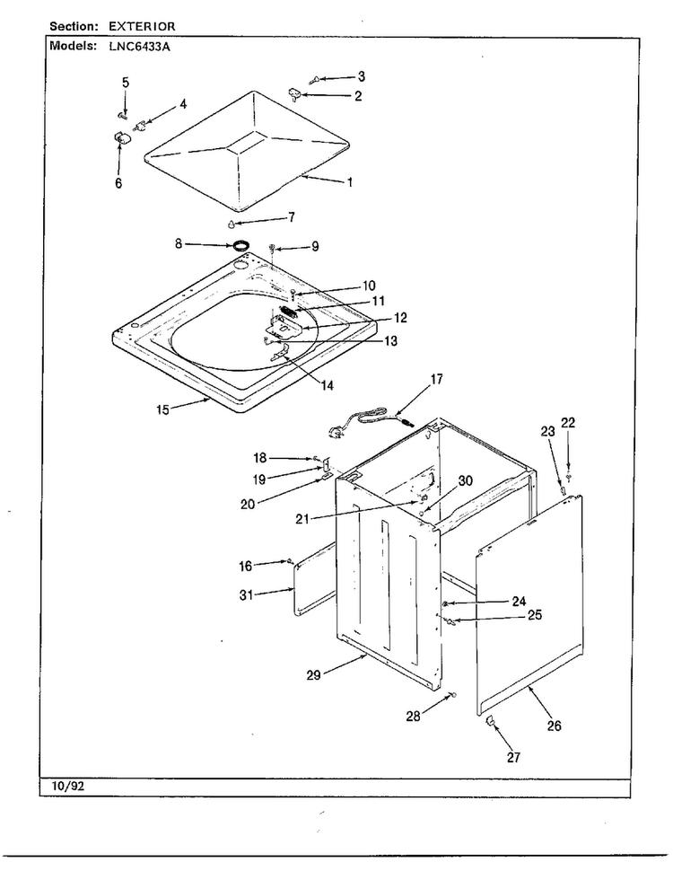 Exterior Diagram and Parts List for 6433A  Norge Washer