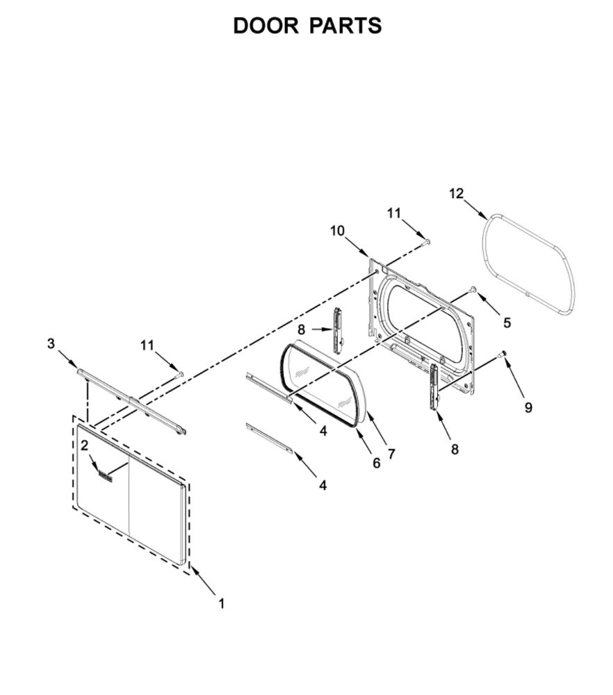 Door Parts Diagram and Parts List for MED6230HC1  Maytag Dryer