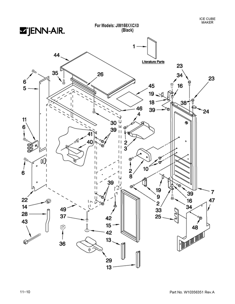 Cabinet Liner And Door Parts Diagram and Parts List for JIM158XXCX0  Jenn-Air Ice Maker