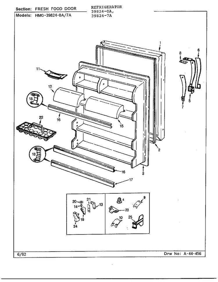 Fresh Food Door Diagram and Parts List for 39824-7A  Admiral Refrigerator