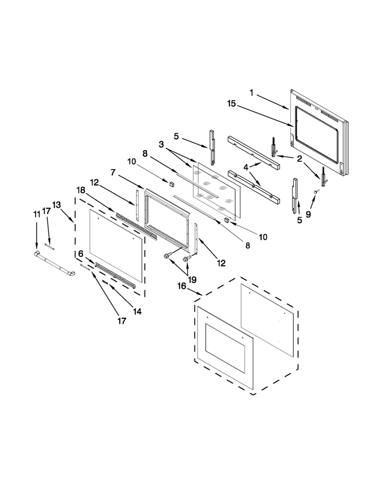 Oven Door Parts Diagram and Parts List for JJW2430WP00  Jenn-Air Wall Oven