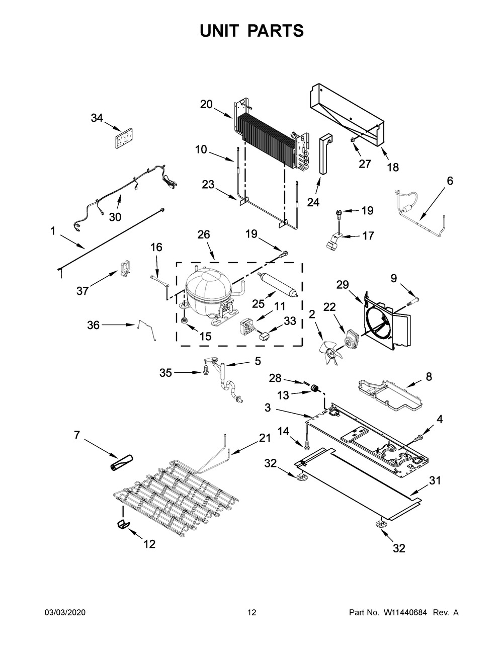 Unit Parts Diagram and Parts List for MFT2772HEZ01  Maytag Refrigerator