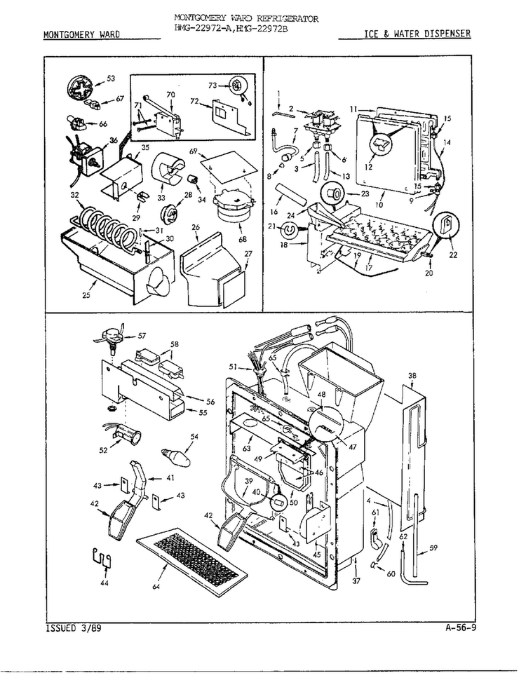 Ice/water Dispenser Diagram and Parts List for 22972A  Admiral Refrigerator