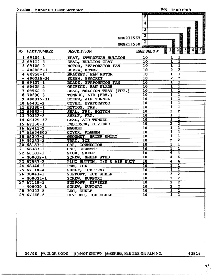 Freezer Compartment Page 2 Diagram and Parts List for HMG-211560  Admiral Refrigerator