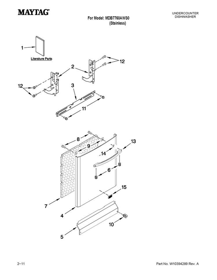 Door And Panel Parts Diagram and Parts List for MDB7760AWS0  Maytag Dishwasher