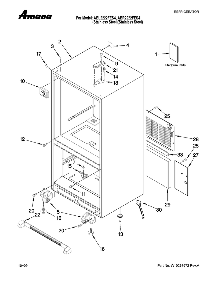 Cabinet Parts Diagram and Parts List for ABL2222FES4  Amana Refrigerator