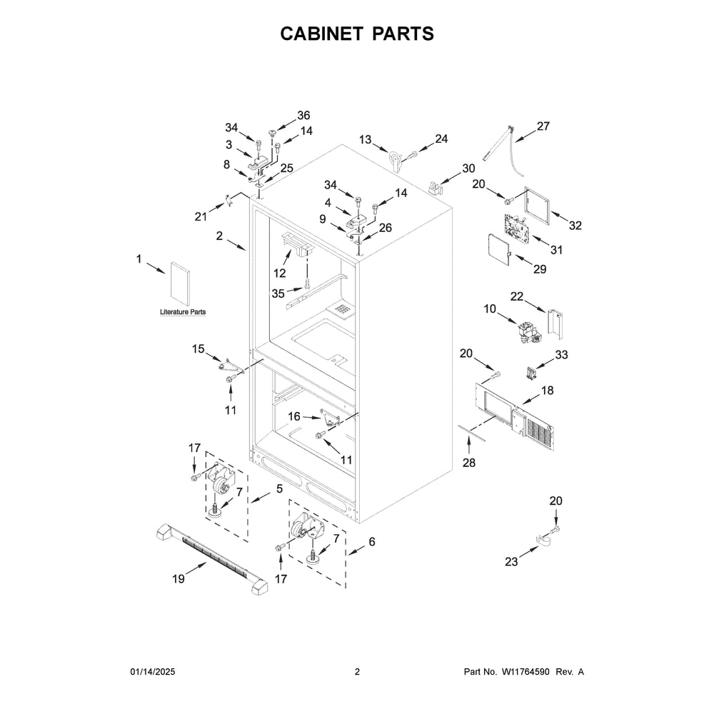 Cabinet Parts Diagram and Parts List for MRFF5036PZ02  Maytag Refrigerator