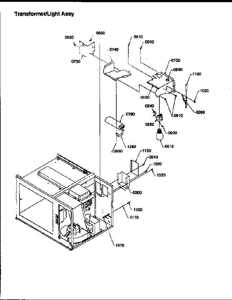 Transformer/light Assy Diagram and Parts List for RFS511SW2-P1300104MX  Amana Microwave