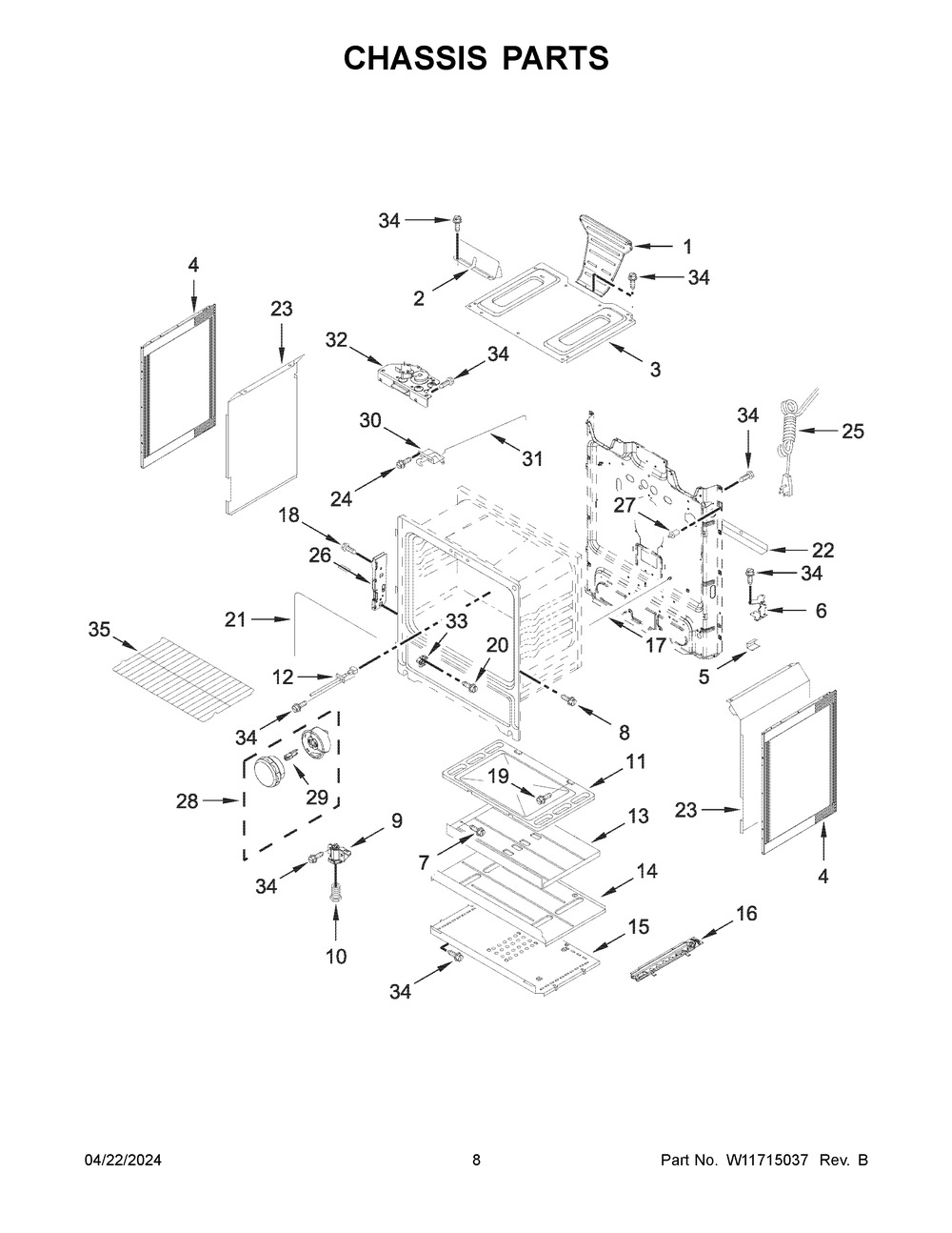 Chassis Parts Diagram and Parts List for MGR6600PZ1  Maytag Range