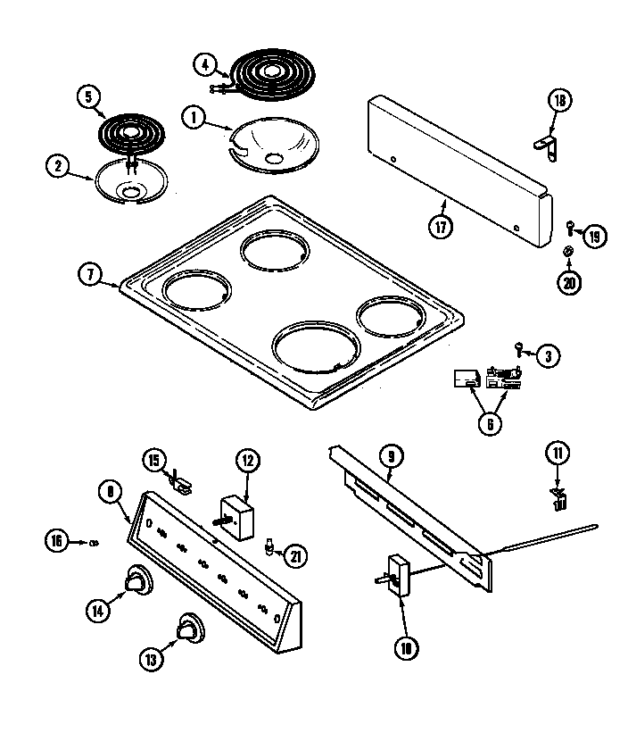 Top Assembly/control Panel Diagram and Parts List for GEL1110AAH  Maytag Range