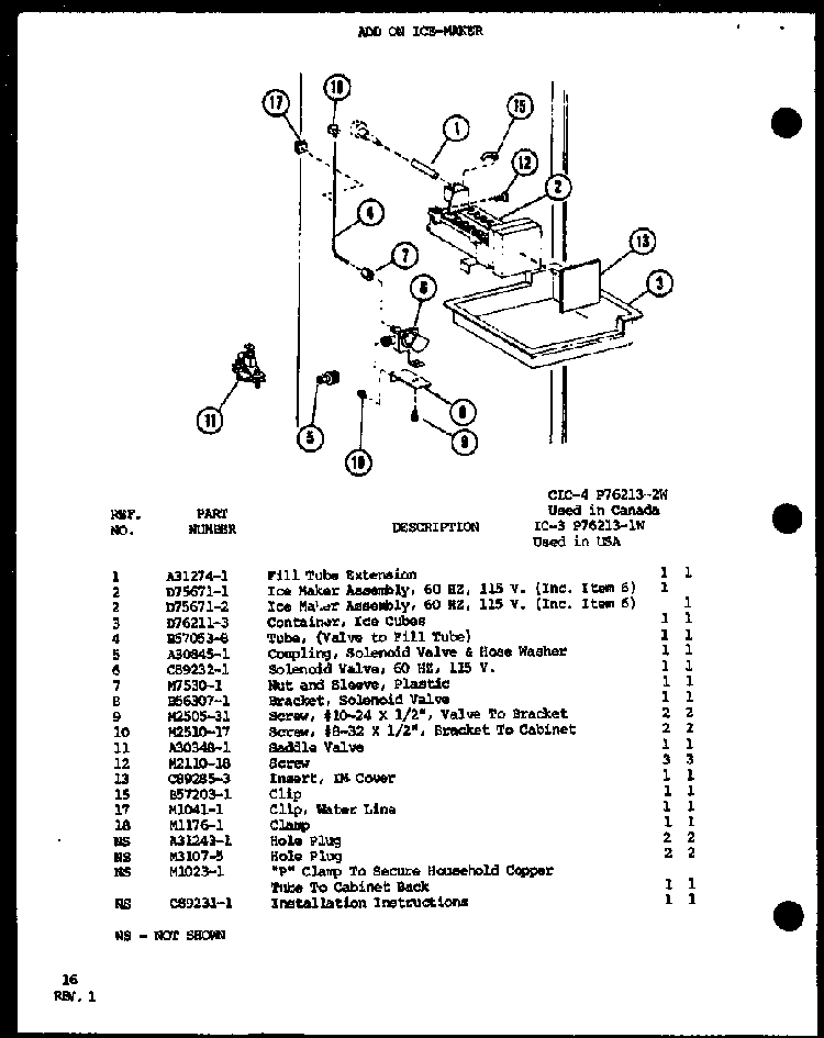 Add On Ice-maker Diagram and Parts List for TLI20G-P76512-27W  Amana Refrigerator