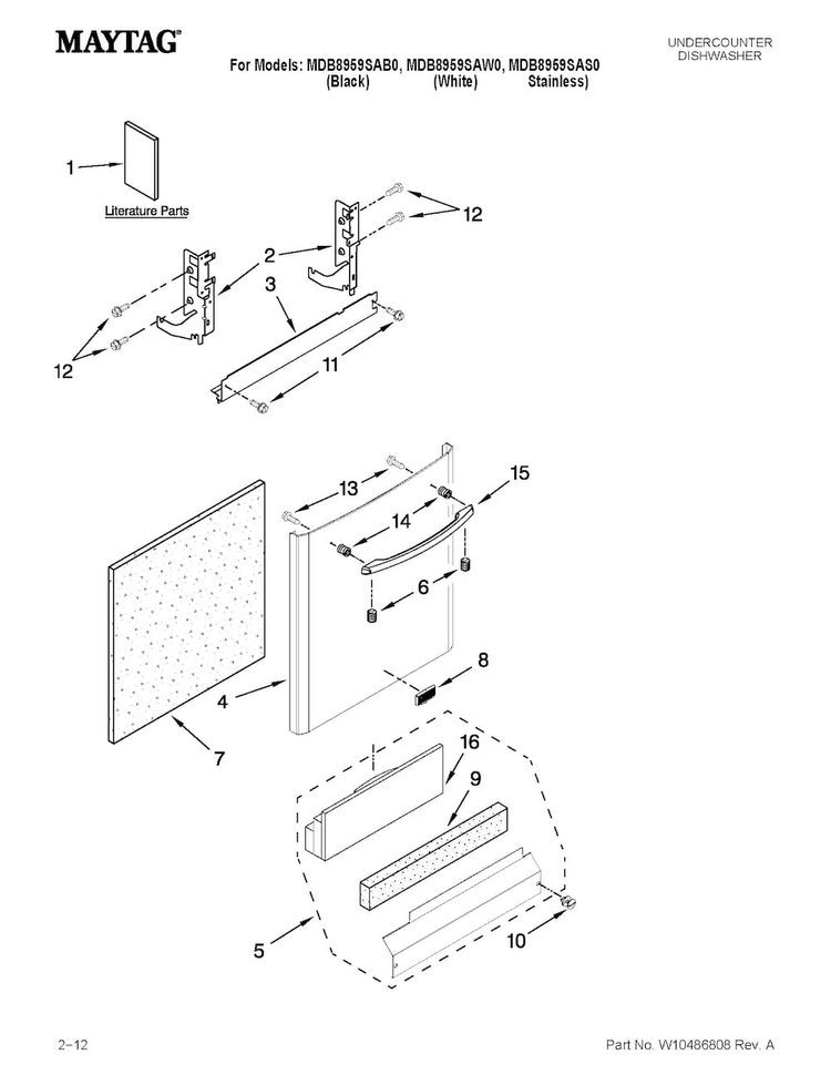 Door And Panel Parts Diagram and Parts List for MDB8959SAS0  Maytag Dishwasher