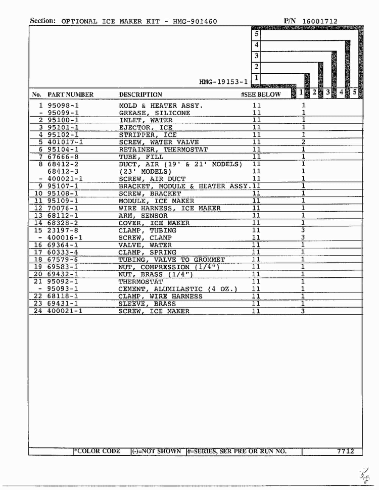 Optional Ice Maker Kit Page 2 Diagram and Parts List for 19153-1  Admiral Refrigerator
