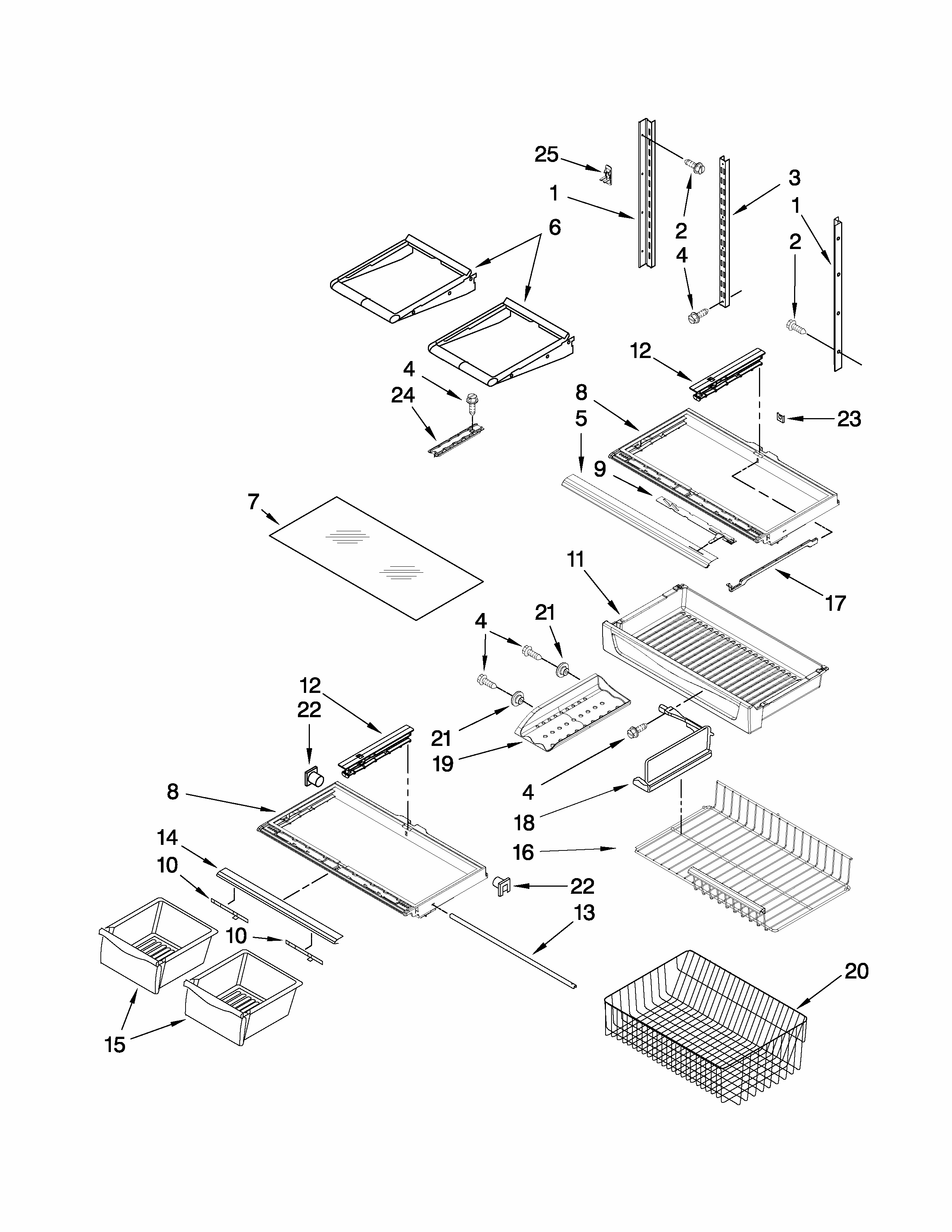 Shelf Parts Diagram and Parts List for GB2225PEKW4  Amana Refrigerator