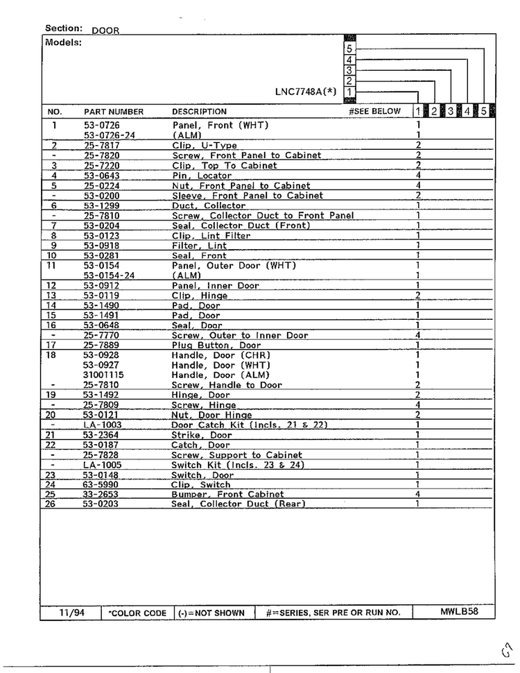 Door Page 2 Diagram and Parts List for 7748A  Norge Dryer