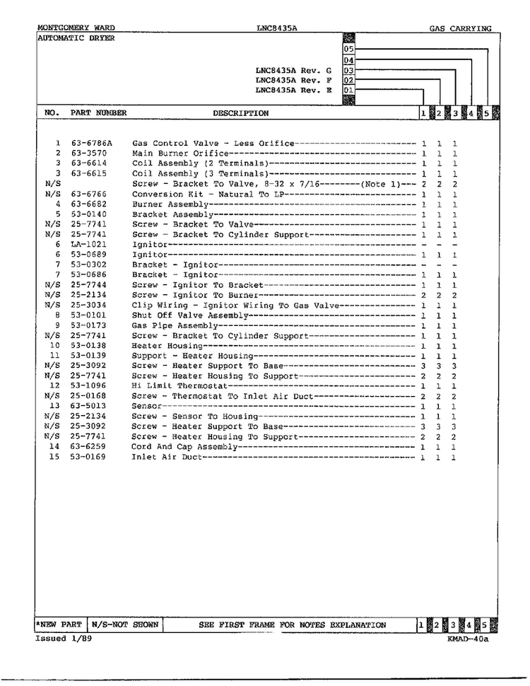 Gas Dryer Gas Carrying Assembly Page 3 Diagram and Parts List for 8435A REV E Norge Dryer