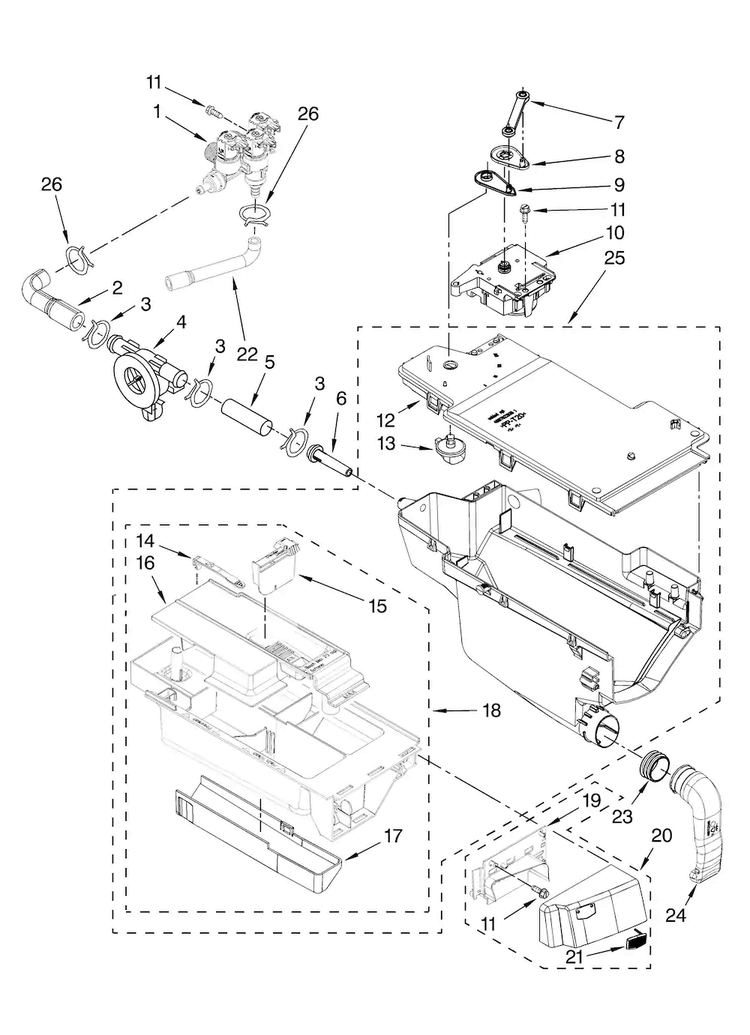 Dispenser Parts Diagram and Parts List for MHWE500VW01  Maytag Washer