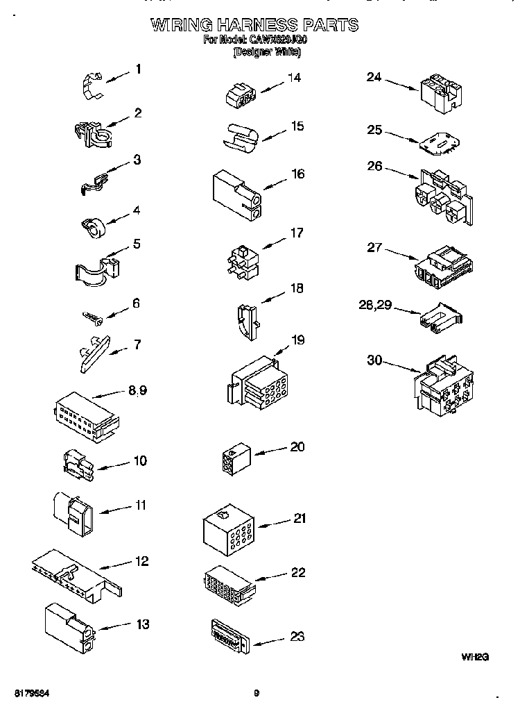Wiring Harness Diagram and Parts List for CAWX629JQ0  Crosley Washer