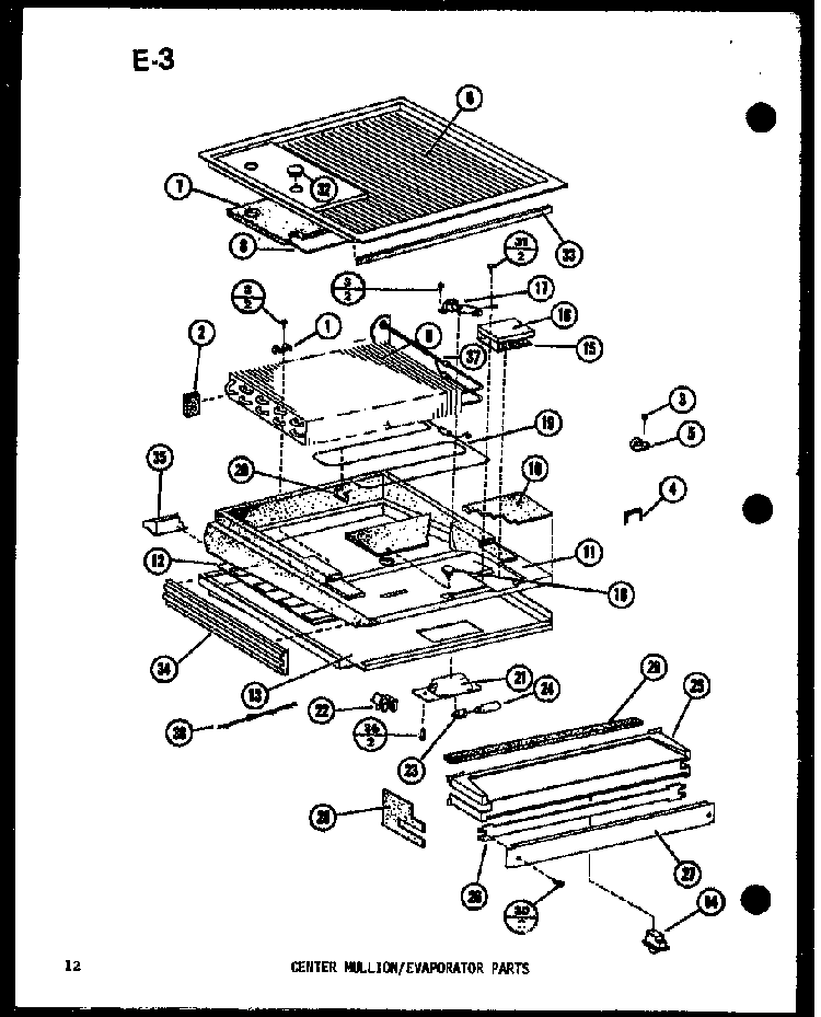 Center Mullion/evaporator Parts Diagram and Parts List for TM14G-G-P75658-8WG  Amana Refrigerator