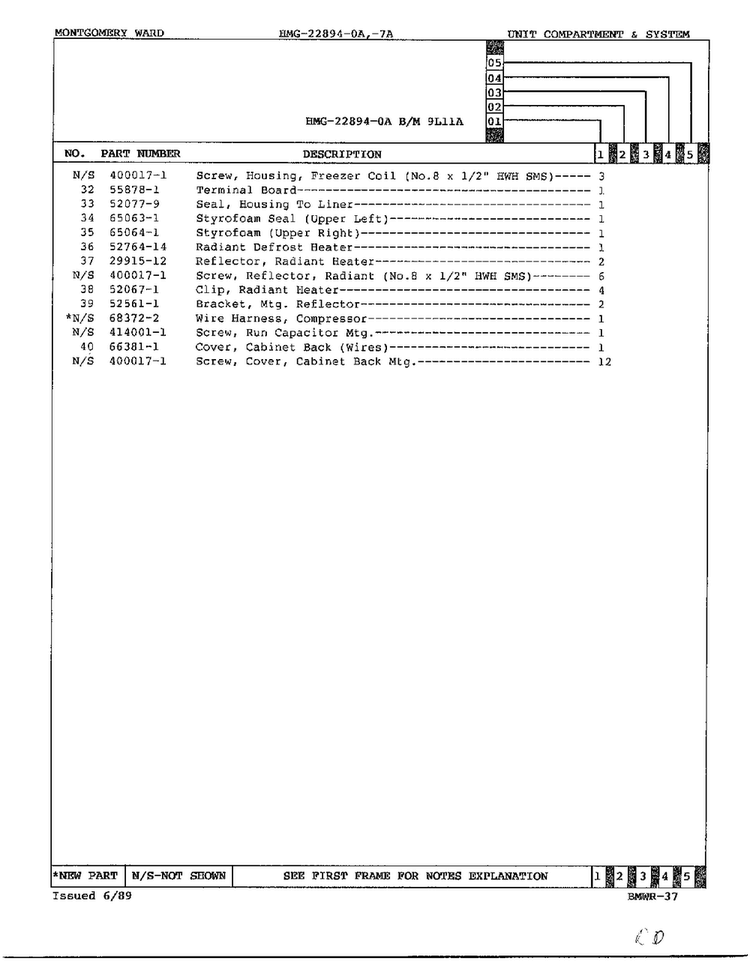 Unit Compartment And System Page 3 Diagram and Parts List for 22894-OA  Admiral Refrigerator