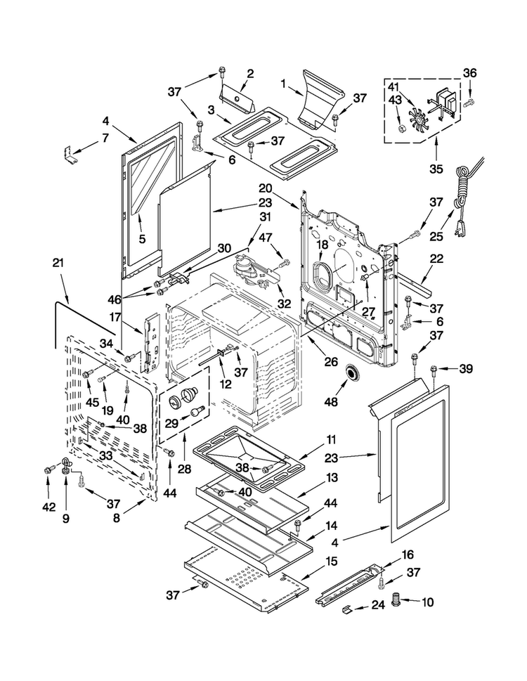 Chassis Parts Diagram and Parts List for MGR7775WB1  Maytag Range