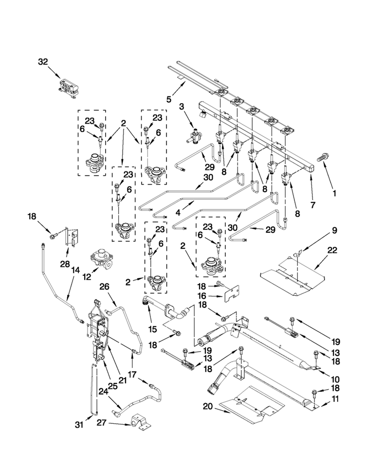 Manifold Parts Diagram and Parts List for MGR6875ADS28  Maytag Range