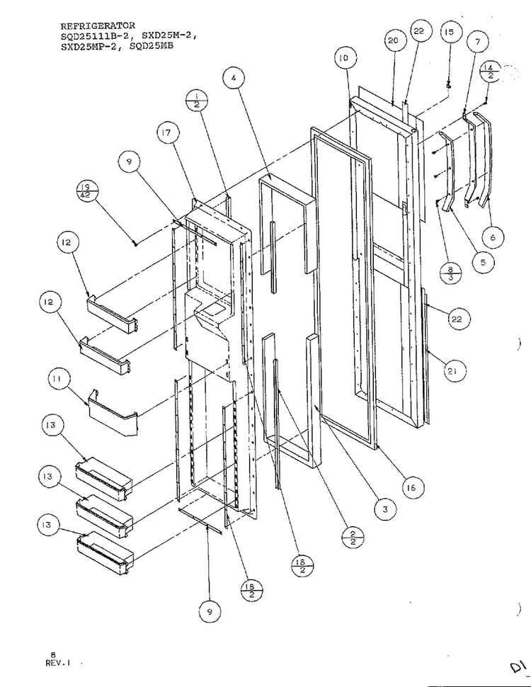 Complete Refrigerator Assembly Diagram and Parts List for SXD25MP-2  Amana Refrigerator