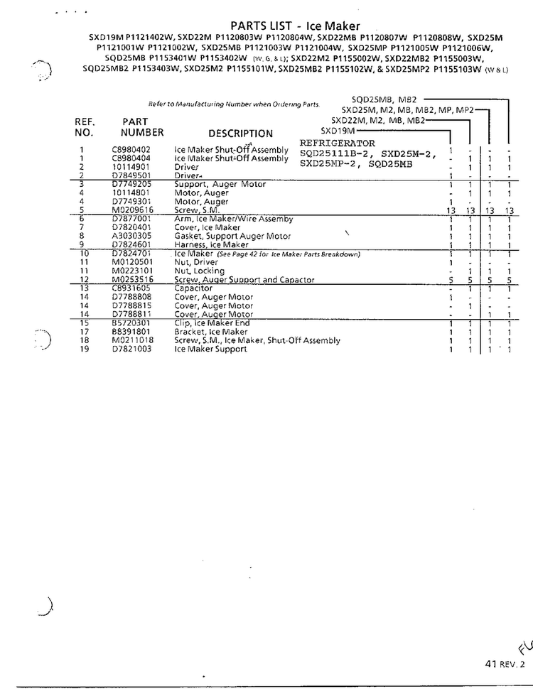 Refrigerator/ice Maker Page 2 Diagram and Parts List for SXD25MP-2  Amana Refrigerator
